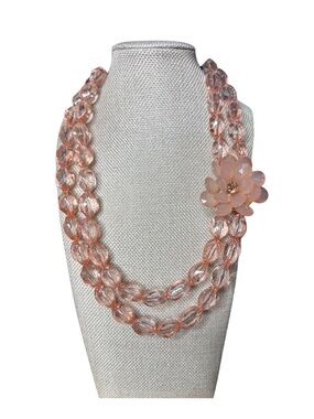 Pink Floral Acrylic Crystal Bead Double-Strand Necklace